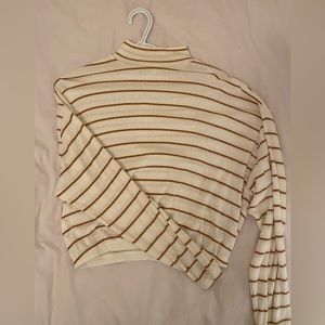 GARAGE Long sleeve, white & brown ribbed shirt
